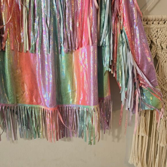 Queen of Sparkles Rainbow Fringe Blazer Cowgirl Festival Sparkles Size S Small - Picture 11 of 13